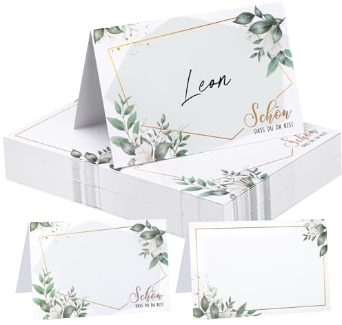 woric 60 Stück Tischkarten Schön dass du da bist, 110x85mm Platzkarten zum selbst Beschriften Namenskärtchen Tischkarten für Hochzeit Geburtstag Kommunion Konfirmation Taufe (Blätter)