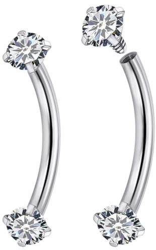 COYUN 2 Stück 16G Titan Rook Piercing Schmuck Banane Augenbrauen Barbell Helix Labret Piercing Lippe Lippenpiercing Daith Belly Bar Silber Kugel Curved Barbell 6mm 8mm
