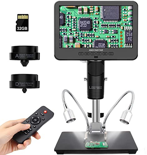 Andonstar AD246S-M HDMI Digitales Mikroskop mit 7-Zoll-Bildschirm 2000x, 3 Objektive 2160P UHD-Videoaufnahme, Digitalmikroskop, Lötmikroskop, biologisches Mikroskop-Kit mit 32G-Karte