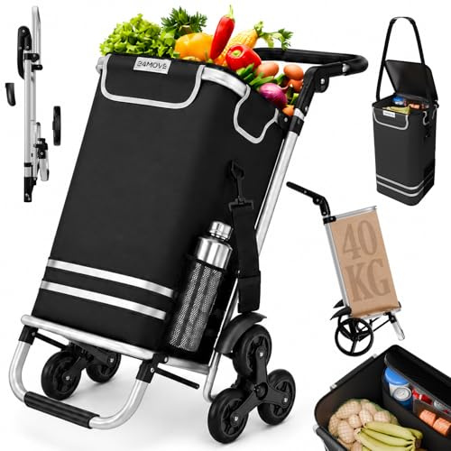 24MOVE® Einkaufstrolley Vehlo klappbar mit 55L inkl. Kühlfach, Faltbarer 3in1 Trolley - Sackkarre und Tasche, bis 30kg belastbar, schwarz