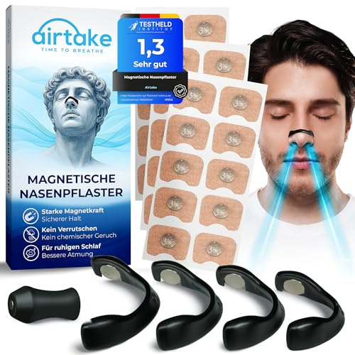 Airtake Nasenpflaster Magnet - 15 Tage Schnarchstopper besser Atmen - Starke Magneten & Starker Kleber - Nasenstrips für Sport & Leistungsfähigkeit