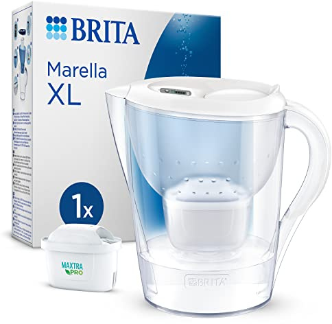 BRITA Wasserfilter Kanne Marella XL weiß (3,5l) inkl. 1x MAXTRA PRO Pure Performance Kartusche - große Filterkanne mit Smart Light LED & Klapp-Deckel, filtert Verunreinigungen & mehr