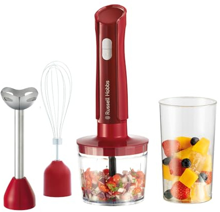 Russell Hobbs Stabmixer 3-in-1, Rot, 600 ml, Mit Mixbecher, 27142-56 | Vielseitiger Küchenhelfer, 2 Geschwindigkeitsstufen Plus Impulsfunktion, Abnehmbarer Edelstahlaufsatz