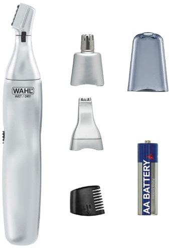 Wahl 3-in-1-Pflegeset, Ohr-, Nasen- und Augenbrauentrimmer | Präzisionsgeschliffene Klingen, batteriebetrieben, schmerzfrei, hygienisch, abwaschbare Aufsätze, rotierender Nasenaufsatz