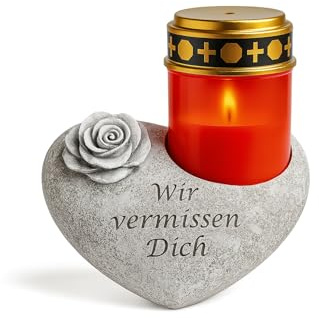 NECESITAS Grabschmuck Wetterfest | Herz als perfekte Grabdekoration | Deko-Gedenkstein mit LED-Grablicht | Herz Deko für den letzten Weg | Perfekt für den Todestag oder Allerheiligen