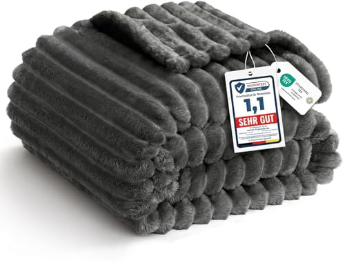 WAVVE Kuscheldecke Flauschig Decke - 150x200cm - Grau - Weiche Flanell Fleecedecke, Sofadecke & Couchdecke, Warme Korddecke für Wohnzimmer Deko, Sofaüberwurf Tagesdecke