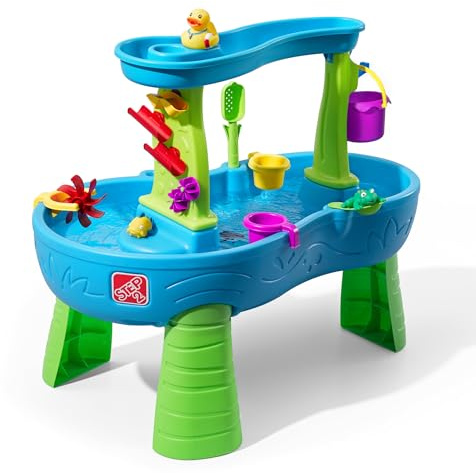 Step2 Rain Showers Wasserspieltisch | Großer Wassertisch mit 13-teiligem Zubehörset | Garten Wasser Spieltisch für Kinder in Blau und Grün