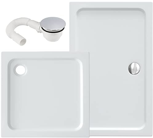 VILSTEIN® Duschwanne Sanitäracryl [70x70cm] - Stilvolle Duschtasse - Duschwanne Komplettset mit Siphon optional - 5cm flaches Duschbecken mit Gefälle & Glasfaserverstärkung - Hochglanz Weiß