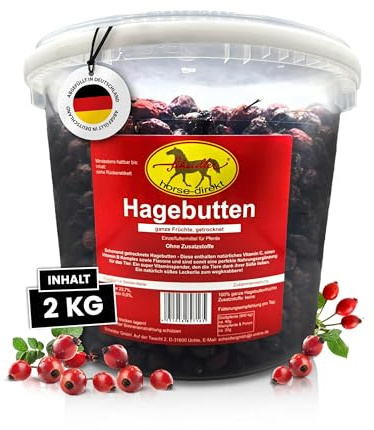 Scheidler horse-direkt Hagebutten getrocknet für Pferde 2kg – Ganze Hagebutte in Spitzenqualität – 100% Natürlicher Vitamin C Booster – Ideales Pferdeleckerli/Zusatzfutter ohne Zuckerzusatz