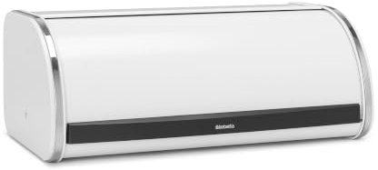 Brabantia Rollbrotkasten - Große Aufbewahrungsbox für Brot, Bagels, Brötchen auf der Arbeitsplatte - Platzsparendes Küchendesign mit flachem Deckel, Langlebiger Stahl - Weiß
