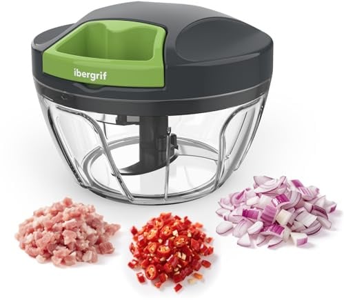 Ibergrif M501 Zwiebelschneider Manuell, Multifunktionaler Zwiebel Zerkleinerer, Multizerkleinerer mit Deckel, BPA-Frei, Easy Pull Zerkleinerer Manuell für Zwiebeln, Knoblauch, Nüsse