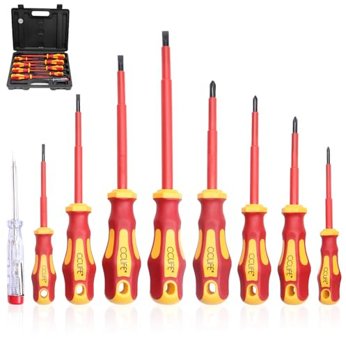 CCLIFE 9 tlg VDE Isolierter Schraubendreher Schraubenzieher Satz 1000V inkl. Spannungsprüfer Schlitz & PH & PZ Set