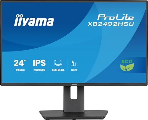 iiyama Prolite XB2492HSU-B1 Full-HD IPS-Monitor | 60,5 cm, 23,8, 120Hz, HDMI, DP, USB3.2, Adaptive Sync, Lautsprecher, Höhenverstellung, Energieklasse B, Eye Comfort, schwarz