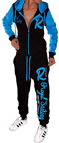 Unbekannt Jaylvis Damen Jogginganzug Trainingsanzug Sportanzug Hose Jacke Hausanzug A.Royal Sailing A.2255 Schwarz-Türkis L 42
