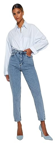 TRENDYOL Damen Gerade Mama Hohe Taille Jeans, Indigo, 36 EU