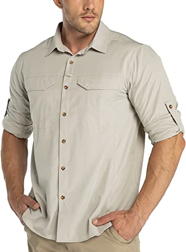 33,000ft Funktionshemd Herren UPF50+ UV-Schutz Langarm Outdoor Safari Hemd | Atmungsaktiv Funktionshemd, Mückenschutz Sommerhemd, Ärmel hochkrempelbar, Mesh-Entlüftung, Wandern Trekking Angeln Freizeit
