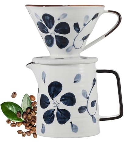 Mafagwre Pour Over Kaffeebereiter Mit Keramikbecher, Pour Over Kaffeebrüher, Tropfkaffeemaschine, Manueller Drip Kaffeebereiter, Handgezeichnet Kaffeemaschinen-Set Mit Keramik-Kaffeetropfe (A)