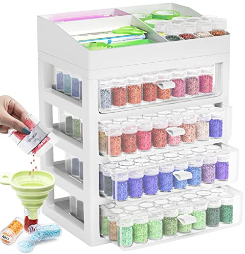 ARTDOT Diamond Painting Zubehör Boxen, 192 Stück 5D Diamant Painting Erwachsene Bilder Aufbewahrungsbox mit Koffer Trichter Stickers
