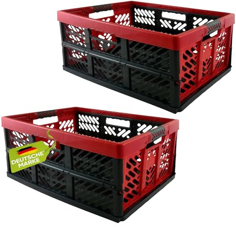 homesti Klappbox 45 L bis 50 kg, 2er Set, 54 x 36 x 28 cm, Einkaufskorb in Rot Anthrazit, stabil, faltbar, Soft-Touch Griffe, lebensmittelecht, pflegeleicht