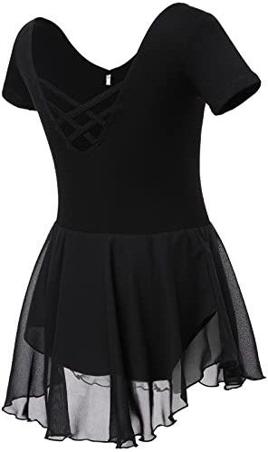 Soudittur Ballettkleidung Mädchen Ballettkleid für Kinder Baumwolle Balletttrikot Kurzarm Ballettanzug Tanzkleid Tanzbody mit Chiffon Rock Tütü