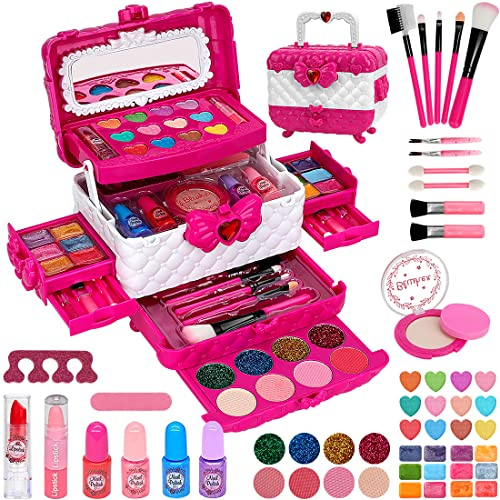 Kinderschminke Makeup Set Schminkkoffer Mädchen Spielzeug - Waschbar Schminke Kinder Make Up Set, Geburtstagsgeschenke für Mädchen 3 4 5 6 7 8 9 10 Jahre