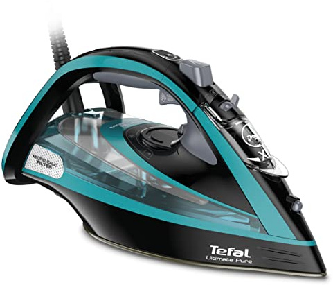 Tefal Dampfbügeleisen Ultimate Pure, 3200 W, 1,2 kg, Micro-Calc-Filter, Durilium Airglide Autoclean-Bügelsohle, automatische Abschaltung, ‎0,35 Liter Wassertank, Made in France, schwarz/türkis, FV9844