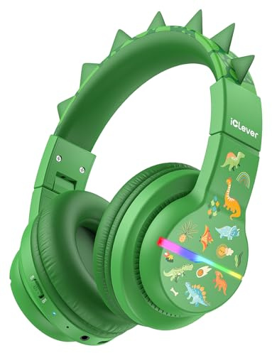 iClever Bluetooth Kinder Kopfhörer, Farbige LED-Leuchten, Kinderkopfhörer Over-Ear mit 74/85dBA Lautstärkebegrenzung, 85 Stunden Spielzeit, Bluetooth 5.2, eingebautes Mikrofon BTH12