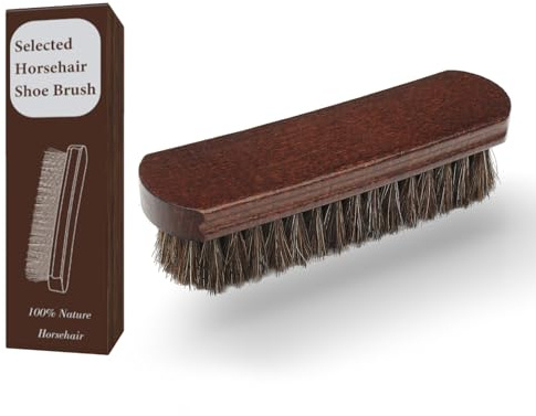 Schuhbürste aus 100% Rosshaar mit Buchenholzgriff - Premium Reinigungs- und Polierbürste für Lederschuhe - Langlebige Naturborsten für Lederglanz und Pflege