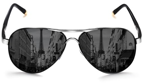 ROCKNIGHT Unisex-Erwachsener Polarisierte Flieger-Sonnenbrille Metall Flat Top Sonnenbrille Leichtbau Driving Uv400 Außen Mittel Silber-Schwarz-Rahmen/Grau Lens (nicht Mirror)