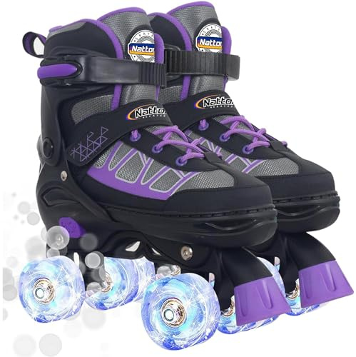 Kinder-Rollschuhe für Mädchen, Lila Verstellbare Rollschuhe mit leuchtenden Rädern für Teenager, Jugendliche im Alter von 6–12 10 11 12, Anfänger, Outdoor-Sportspielzeug, bestes Geburtstagsgeschenk