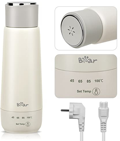 Bear 300ml elektrischer Wasserkocher, 3-in-1 Reise-elektrischer Wasserkocher, Doppelschicht 304 Edelstahlliner, tragbarer kleiner schneller Heizungsisolierungsbecher(Einzeltaste)