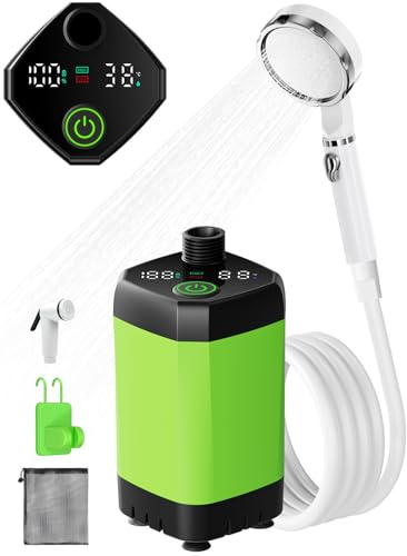 Upgrade Tragbare Campingdusche, Camping Dusche mit Wiederaufladbarem 6000mAh Akku und Temperaturanzeige, Mobile Duschen Set mit Duschkopf und Schlauch für Wandern, Camping, Reisen, Strand, Haustier