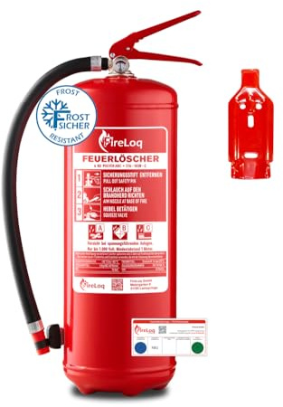 FireLoq 6kg Pulver Feuerlöscher für Brandklasse ABC mit 9 LE Dauerdruck inkl. Prüfnachweis,Wandhalter und Manometer