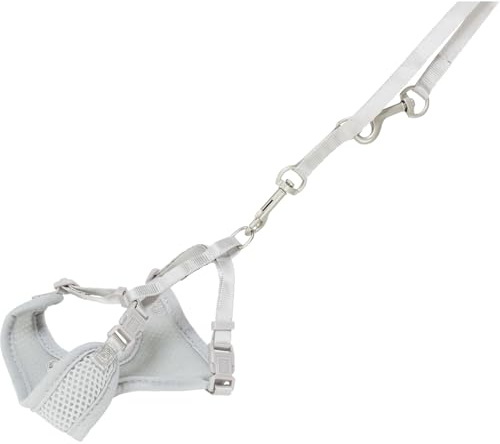 TRIXIE Junior Welpengeschirr für Hunde Gr. S–M, 26–34 cm/10 mm – hellgrau | Gepolstert & anpassbar, 3-stufig längenverstellbare Führleine – bequemer Start für Welpen & kleine Hunde