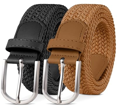 YOUCHAN 2er-Pack Gürtel für Damen und Herren Gürtel Elastische Flechtgürtel 3,3 cm Stretchgürtel mit Verstellbarer Dehnbarer Stoffgürtel Unisex Schwarz + Braun 120 cm
