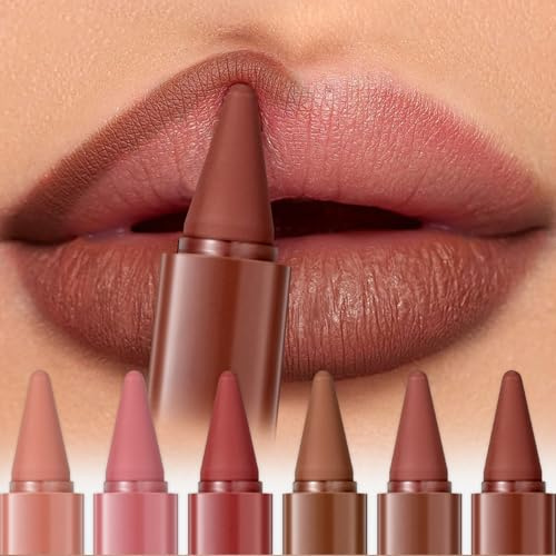 6 Pcs/Set 2-in-1 Gradient Lip Liner & Lipstick Set, Ombre Effect Velvety Lip Liner Lipstick, Smudge-Proof, Waterproof Mini Lip Makeup Set (Set A)
