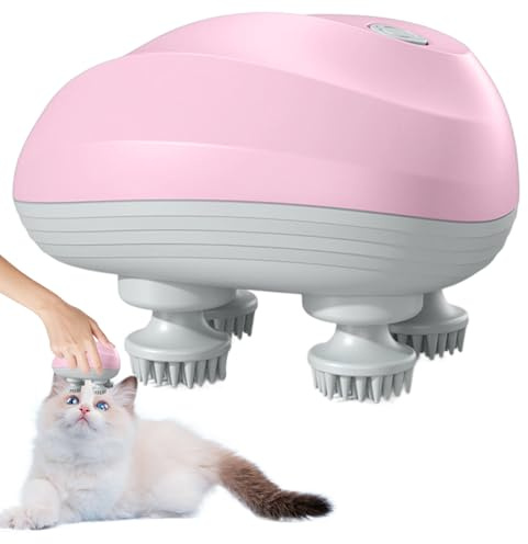 LYPPUL Elektrisches Kopfmassagegerät, Katzen Massagegerät, Kopfmassage Elektrisch, Kopfhaut-Massagegerät IPX7 Wasserdicht, 6 Modi, 4 Köpfe, Haarwachstum Auch für Katzen Hunde Geeignet（Rosa）