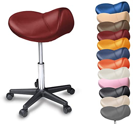 Sattelhocker extra breit, Sattelstuhl verstellbar 50-73cm, 170 kg (Burgund) | Ergonomischer Drehhocker Stuhl mit extra breitem Sattelsitz – Arbeitshocker fördert eine dynamische und aufrechte Sitzhaltung