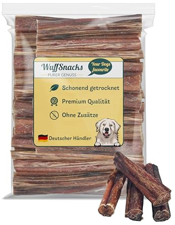 Ochsenziemer für Hunde I 5 Stück I 12 cm I natürliche und hochwertige Ochsenziemer Stücke I Bully Sticks I fettarm und proteinreich I Kauartikel zur Zahnpflege von Wuffsnacks