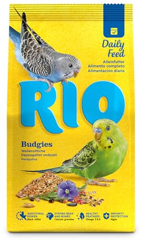 RIO Budgies | 500 g | Alleinfutter für Wellensittiche | Ausgesuchte Saaten und Getreide | Nährstoffreiche Mischung für gesunde Ernährung | Mit Algen und Calciumgluconat