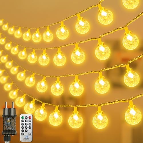 LED Lichterkette Strombetrieben,15M Lichterkette Kugel warmweiß mit Stecker für Außen und Innen,IP44 Wasserdicht Lichterketten mit Dimmbar Fernbedienung,Ideal für Zimmer,Weihnachten,Party,Garten
