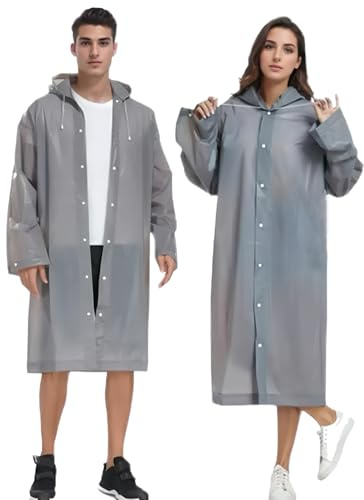 Gerhannery 2 Stück Regenponcho Wiederverwendbar Eva Regencape Unisex Regenjacke Wasserdicht Regenmantel Atmungsaktiv Tragbarer Regenumhang zum Camping Wandern Angeln (Grau)