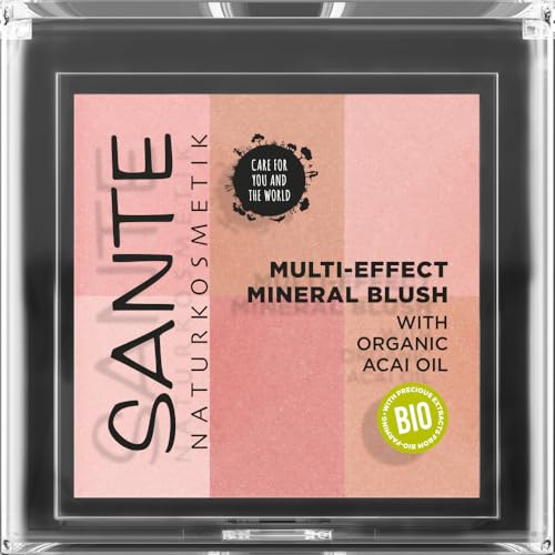 SANTE Naturkosmetik Multi-Effect Mineral Blush - 01 Coral - 8 g - 6 Farben für natural Glow, zarten Shimmer & sanftes Contouring - mit Bio-Acaiöl & 100% natürlichen Pigmenten