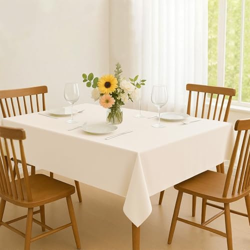 Mewodye Tischdecke Ostern Rechteckig in Leinenoptik - Tischwäsche für Wohnzimmertisch, Bügelfreie Tischdecke, 200x150 cm, Elfenbein, Leinen-Polyester-Mischung