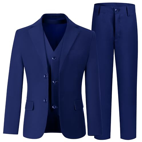 Hipfun Jungen 3-teiliges Anzug-Set mit Anzugjacke, Weste, Hose, formeller Smoking, schmale Passform, Ringträger-Outfit, Größe 2–20, 20