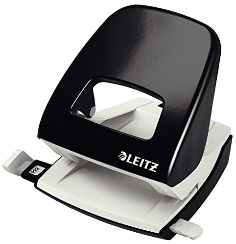 Leitz Büro Locher aus Metall, Für 30 Blatt, Anschlagschiene mit Formatangaben, Die Nummer 1 am Markt, Ergonomisches Design, schwarz, 50080095