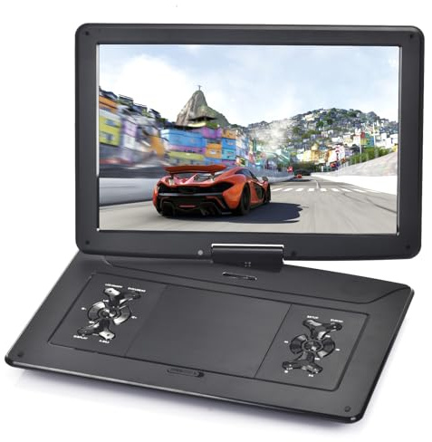 YOOHOO 17,9 Tragbarer DVD Player für Auto und Kinder mit Bildschirm 15,6 HD Bildschirm,mit akku， unterstützt alle Regionen, mehrere Regionen, Auto DVD Player für Kinder, Kopfhörer/SD/USB