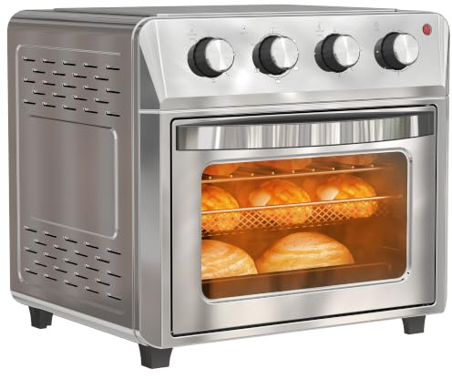 HOMCOM Mini Backofen mit Umluft Minibackofen 24 L 1600W 90-230℃ Silber | 60 Min. Timer, Heißluftfritteuse inkl. Backblech Grillrost, Heißluftofen, Innenbeleuchtung