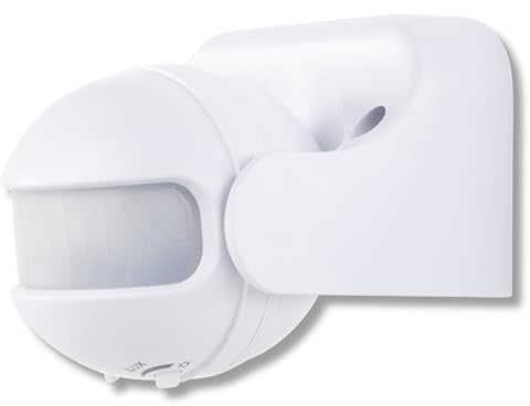 REV Bewegungsmelder aussen - IP44, Leuchtdauer & Helligkeitsempfindlichkeit einstellbar, LED geeignet, Reichweite 12m/180°, vertikal verstellbar, weiß