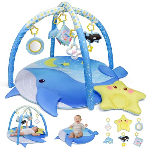 Dr.Rapeti Spieldecke mit Spielbogen, Spieldecke, Krabbeldecke mit Spielbogen, Padded Mat for Newborns, Mit abnehmbarem Spiegel, Stoffbuch